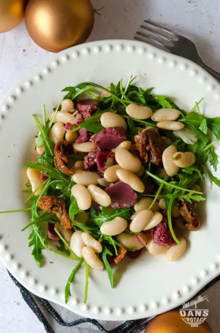 Salade tiède de haricots blancs et gésiers de canard 