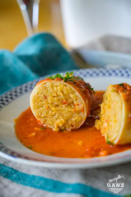 encornet farci au riz, sauce tomate