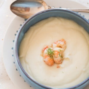 crème de chou-fleur et langoustines