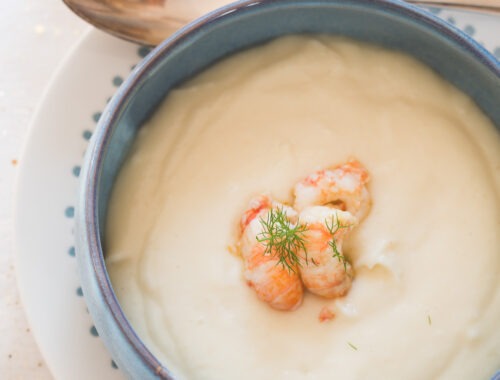 crème de chou-fleur et langoustines