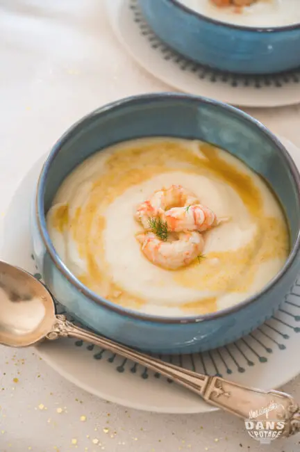 crème de chou-fleur et langoustines