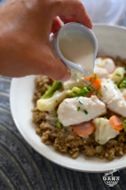 blanquette de baudroie petits légumes  far blé noir 