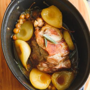 rôti de porc poires noisettes