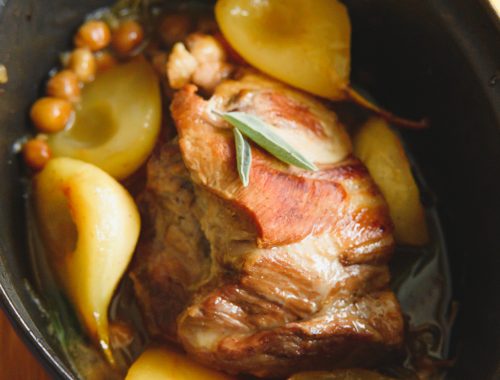 rôti de porc poires noisettes